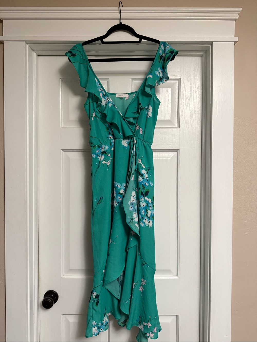 Socialite Teal Floral Ruffle Wrap Midi Dress